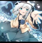  aqua_eyes bow do_(4-rt) hat hat_bow heart heart_of_string komeiji_koishi letterboxed long_sleeves looking_at_viewer open_mouth shirt silver_hair skirt solo third_eye touhou wide_sleeves 