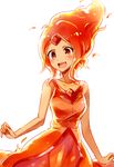  adventure_time blush dress fang fiery_hair fire flame_princess forehead_jewel long_hair orange_eyes red_eyes red_hair six_(fnrptal1010) smile solo 