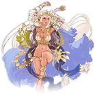  ankle_wrap anklet armor arms_up bangle barefoot bracelet breasts cape cleavage flower hair_flower hair_ornament headpiece holding jewelry large_breasts leg_up long_hair minaba_hideo navel necklace official_art open_mouth pink_eyes saber_(weapon) sheena_(terra_battle) solo sword terra_battle transparent_background very_long_hair weapon 