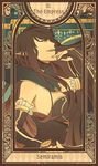  bad_id bad_pixiv_id bare_shoulders black_hair breasts bridal_gauntlets dress fate/apocrypha fate_(series) heru_(goldprin) large_breasts long_hair pointy_ears semiramis_(fate) solo tarot 