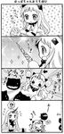  &gt;_&lt; 2girls 4koma :d claws closed_eyes comic detached_sleeves dress fake_horns greyscale horn horns kantai_collection kiriga_yuki long_hair mittens monochrome multiple_girls northern_ocean_hime open_mouth partially_translated seaport_hime sexually_suggestive shinkaisei-kan smile translation_request xd 
