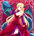  1girl bad_id bad_pixiv_id blonde_hair breasts chisa horns large_breasts lilith_(p&d) long_hair pointy_ears purple_eyes puzzle_&_dragons smile snake very_long_hair wings 