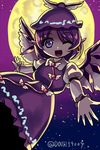  ;o bad_id bad_pixiv_id bird_wings douji full_moon hat moon mystia_lorelei night night_sky one_eye_closed pink_hair purple_eyes sky solo touhou winged_hat wings 