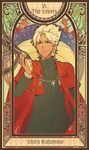  amakusa_shirou_(fate) bad_id bad_pixiv_id dark_skin dark_skinned_male fate/apocrypha fate_(series) heru_(goldprin) male_focus solo stole tarot white_hair 