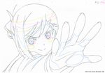  folded_ponytail hair_ornament hairpin inou-battle_wa_nichijou-kei_no_naka_de key_frame kudou_mirei official_art open_hand partially_colored production_art production_note reaching_out smile solo trigger_(company) white_background 