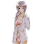  bad_id bad_pixiv_id blush bra chisa panties simple_background sleeves_past_wrists solo underwear white_background 