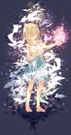  absurdres bare_legs barefoot bird blonde_hair book closed_eyes commentary dress highres kingdom_hearts kingdom_hearts_358/2_days kingdom_hearts_ii multicolored multicolored_background namine pages paper short_hair shuumatsu_(lulux_woodoo) sleeveless solo white_dress 