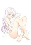  absurdres bandages barefoot caren_hortensia fate/hollow_ataraxia fate_(series) grey_hair highres long_hair nude silver_hair solo veaml white_hair yellow_eyes 