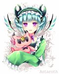  astaroth_(p&amp;d) blue_hair cauchemar_(p&amp;d) character_name chisa choker hairband looking_at_viewer open_mouth pentagram purple_eyes puzzle_&amp;_dragons ribbon_choker short_hair sleeves_past_wrists smile 