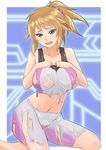  blue_eyes bodypaint brown_hair gundam gundam_build_fighters gundam_build_fighters_try hoshino_fumina kneeling naked_paint navel nude painted_clothes ponytail solo wo_jianqiang_fu_guo 