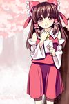  bad_id bad_pixiv_id bare_shoulders blush bow brown_eyes brown_hair cherry_blossoms detached_sleeves douji hair_bow hair_tubes hakurei_reimu letter love_letter solo touhou 