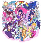  6+boys applejack celestia_(my_little_pony) colorful crossover fluttershy giorno_giovanna gyro_zeppeli higashikata_jousuke higashikata_jousuke_(jojolion) johnny_joestar jojo_no_kimyou_na_bouken jojolion jonathan_joestar joseph_joestar_(young) kuujou_jolyne kuujou_joutarou luna_(my_little_pony) mikannu multiple_boys my_little_pony my_little_pony_friendship_is_magic pinkie_pie rainbow_dash rarity steel_ball_run twilight_sparkle 