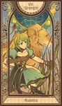  animal_ears atalanta_(fate) bad_id bad_pixiv_id blonde_hair bow_(weapon) cat_ears fate/apocrypha fate_(series) gloves green_hair half_updo heru_(goldprin) lion multicolored_hair solo tarot two-tone_hair weapon 