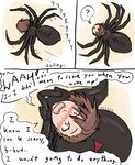  3koma ? artist_name blush brown_hair carapace comic english human_head insect_girl monster_girl multiple_legs orange_eyes original short_hair solo spider_girl spoken_question_mark xxxx52 