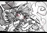  bat_wings bow chopsticks closed_eyes eating food greyscale hat letterboxed monochrome nattou pointy_ears remilia_scarlet ribbon rice short_hair smile solo touhou wings yt_(wai-tei) 