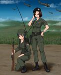  aircraft beret boots commentary_request h-34_(helicopter) hat helicopter holster load_bearing_equipment m1_carbine military military_uniform multiple_girls original radio suspenders thailand tiger_monta uniform vietnam watch 