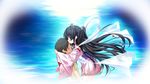  1girl black_hair blue_eyes game_cg kiss long_hair magical_marriage_lunatics!! mitsu_no_tama_yori_hime solo yamakaze_ran 