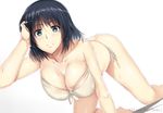  adjusting_hair all_fours arm_support artist_name bare_shoulders bikini black_hair blue_eyes breasts collarbone front-tie_bikini front-tie_top hews_hack large_breasts looking_at_viewer parted_lips school_rumble short_hair side-tie_bikini solo suou_mikoto swimsuit white_bikini 