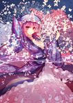  breasts bug butterfly cleavage floral_print hat insect japanese_clothes kimono large_breasts long_sleeves mob_cap petticoat pink_eyes pink_hair rain_lan saigyouji_yuyuko smile solo touhou triangular_headpiece wide_sleeves 