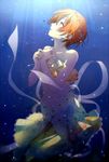  akatsuki_(4941086) bubble earrings floral_print green_eyes hoshizora_rin jewelry love_live! love_live!_school_idol_project mermaid monster_girl monsterification orange_hair seashell_earrings underwater 