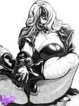  agawa_ryou artist_name black_canary boots breasts cleavage commentary dc_comics fishnet_pantyhose fishnets gloves greyscale huge_breasts jacket leather leather_jacket lipstick long_hair makeup mask md5_mismatch messy_hair monochrome nose open_clothes open_jacket pantyhose resized sitting sleeves_rolled_up solo superhero upscaled 