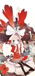  al-qalam animal bad_id bad_pixiv_id black_legwear blowing bow capelet dress flower full_body heart highres hood mouse original palms pantyhose plant pout red_dress simple_background sitting solo white_background white_bow 