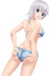  absurdres ass bikini blue_eyes breasts fairy_tail highres large_breasts lisanna_strauss looking_at_viewer looking_back open_mouth short_hair silver_hair smile solo swimsuit transparent_background 