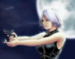  alternate_costume bad_id bad_pixiv_id blue_eyes breasts christie_(doa) dead_or_alive derringer full_moon gun handgun light_smile lips moon moonlight pistol ryu_(masu_nantoka-san) short_hair sleeveless solo weapon white_hair zipper 