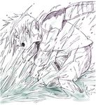  1boy male male_focus monochrome namikaze_minato naruto sketch solo splashing terragin water wet 