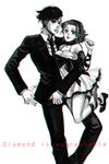  1girl bad_id bad_pixiv_id dress formal greyscale hairband headband highres jojo_no_kimyou_na_bouken kishibe_rohan monochrome necktie rin2010 short_hair sugimoto_reimi suit 