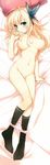  absurdres black_legwear blonde_hair blue_eyes blush boku_wa_tomodachi_ga_sukunai breasts butterfly_hair_ornament dakimakura hair_ornament highres huge_filesize kashiwazaki_sena large_breasts legs long_hair nipples no_bra no_pants panties panty_pull pillow pink_panties socks solo suzuhira_hiro topless underwear 