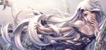  bad_id bad_pixiv_id breasts brown_eyes chain dress flower hair_flower hair_ornament long_hair masami_chie original small_breasts solo torn_clothes very_long_hair white_hair 