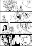  2girls 4boys angry blood bucket comic cyborg fish fishing franky monkey_d_luffy monochrome multiple_boys multiple_girls nami nami_(one_piece) nico_robin one-eyed one_piece riria roronoa_zoro scar sitting tattoo usopp 