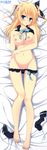  absurdres bed_sheet bikini bikini_lift bikini_pull black_bikini blonde_hair blue_eyes blush breasts da_capo da_capo_iii_platinum_partner dakimakura highres large_breasts long_hair morizono_rikka nipples socks socks_removed solo swimsuit tanihara_natsuki two_side_up 