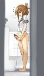  after_masturbation bar_censor bare_legs barefoot bathroom blush bottomless breath brown_eyes brown_hair caught censored cum cumdrip ejaculation embarrassed folded_ponytail futanari heavy_breathing inazuma_(kantai_collection) kantai_collection kuro_oolong looking_at_viewer masturbation open_mouth penis pov_doorway school_uniform serafuku short_hair solo standing surprised sweat toilet urinal voyeurism 