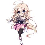  ahoge black_legwear blue_eyes chibi full_body hair_between_eyes ia_(vocaloid) kyona_(konakona) light_brown_hair long_hair looking_at_viewer open_mouth pleated_skirt skirt solo thighhighs very_long_hair vocaloid 