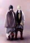  2boys black_hair blonde_hair boots male male_focus multiple_boys naruto naruto:_the_last poncho scarf spiked_hair terragin uchiha_sasuke uzumaki_naruto 