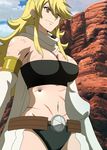  1girl akame_ga_kill! blonde_hair breasts highres large_breasts leone long_hair smile standing stitched yellow_eyes 