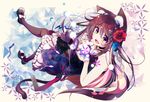  :d animal_ears black_dress black_legwear brown_hair cat_ears cat_tail dress fang flower frills hair_ornament highres kyona_(konakona) long_hair looking_at_viewer mary_janes open_mouth original rose shoes smile solo tail thighhighs 