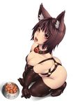  animal_ears bad_id bad_pixiv_id ball_gag black_bra black_gloves black_legwear blush bowl bra breasts brown_eyes brown_hair cat_ears cleavage elbow_gloves gag gloves highres kneeling large_breasts open_mouth original pet_bowl shirt short_hair solo striped striped_shirt thighhighs tongue tongue_out underwear vertical-striped_shirt vertical_stripes yin-ting_tian 