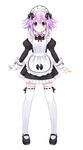  absurdres alternate_costume apron enmaided frilled_apron frills full_body highres juliet_sleeves long_sleeves maid maid_apron maid_headdress mary_janes neck_ribbon neptune_(choujigen_game_neptune) neptune_(series) official_art puffy_sleeves purple_eyes purple_hair ribbon ribbon-trimmed_thighhighs ribbon_trim shoes simple_background smile solo thighhighs tsunako white_background white_legwear zettai_ryouiki 