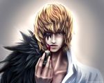  1boy blonde_hair blue_eyes corazon donquixote_rocinante facial_mark fur_coat lipstick makeup male male_focus one_piece solo szlen tears transformation 