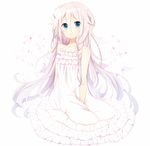  bad_id bad_pixiv_id blue_eyes braid casual collarbone dress frilled_dress frills hair_ribbon ia_(vocaloid) long_hair looking_at_viewer natsume3304 pink_hair ribbon single_braid smile solo very_long_hair vocaloid white_dress 