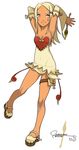  armpits arms_up bangs bare_shoulders blush_stickers breasts cleavage dark_skin detached_sleeves dress eniripsa green_eyes heart long_hair parted_bangs pigeon-toed pixel_art pointy_ears red_cross ronron-ron silver_hair small_breasts smile solo strapless strapless_dress thigh_pouch wakfu wand white_background 