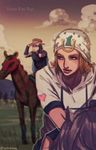  bad_id bad_pixiv_id blonde_hair blurry depth_of_field hat horse johnny_joestar jojo_no_kimyou_na_bouken multiple_boys rin2010 steel_ball_run 