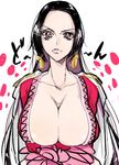  1girl amazon black_hair boa_hancock breasts cleavage crossed_arms earrings jewelry large_breasts long_hair muyukikiyoshi11521 one_piece pink_eyes solo 