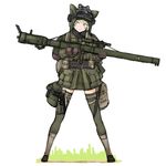  adapted_uniform america animal_hat backpack bad_id bad_pixiv_id bag belt blonde_hair blue_eyes blush brown_gloves coh dagger full_body gloves goggles goggles_on_head grass green_legwear gun hat helmet holding jacket long_sleeves m18_recoilless_rifle mars_expedition military military_uniform recoilless_rifle short_hair simple_background soldier solo thighhighs uniform weapon weapon_request white_background 
