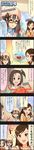  5koma black_hair brown_eyes brown_hair character_name cinderella_girls_gekijou colorized comic etou_misaki_(idolmaster) fujiwara_hajime glasses green_eyes hair_ornament hat highres idolmaster idolmaster_cinderella_girls long_hair long_image multiple_girls official_art short_hair tall_image translated yanase_miyuki yellow_eyes 