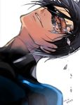  1boy 2014 batman_(series) black_hair blue_eyes broken_mask dated dc_comics dick_grayson domino_mask hh_(hhsis2) male_focus mask nightwing simple_background smile solo 