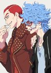  bandage_on_face blue_hair chocolate_sable cigarette formaggio ghiaccio glasses jacket jojo_no_kimyou_na_bouken leather leather_jacket messy_hair multiple_boys profile red_hair 